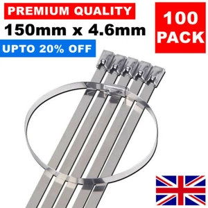 100 X LAZOS DE CABLE DE METAL ACERO INOXIDABLE 150MM X 4.6MM CALOR ENVOLTURA ESCAPE CREMALLERA - Imagen 1 de 4