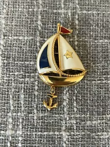 Vintage Goldtone Sailboat Pin Avon Brooch Anchor Nautical 2" Accessory - Picture 1 of 4