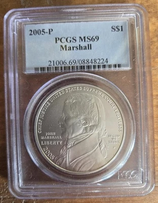 2005-P Marshall Silver Commemorative Dollar MS69 PCGS - Image 1 of 2