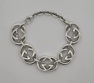 Vintage GUCCI 925 Britt Logo Link Bracelet 7" - Picture 1 of 11