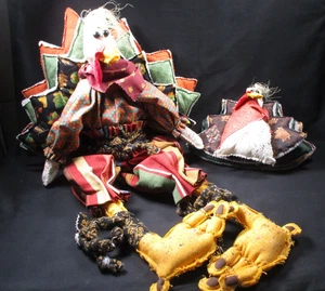 Large Fabric Turkey Shelf Sitter or Centerpiece With Small Turkey Friend - Picture 1 of 12