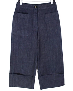 Kate Spade Jeans Women's 6 Cropped Wide Leg Cuffed Blue Denim Dark Wash Designer - Picture 1 of 7