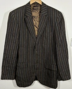 FRANK EDEN Mens 42R Linen Blazer Brown Striped Wedding Formal Jacket Vintage - Picture 1 of 19
