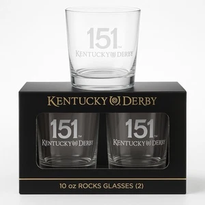 Kentucky Derby 151 Official 10oz Rocks Glass Set | Collectible Barware Gift Set - Picture 1 of 3