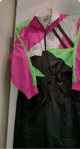 VTG Nils High Voltage One Piece Ski Snow Suit Noen Bright Green Pink Snowmobile - Picture 1 of 20