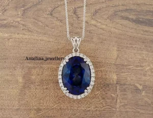 3.35Ct Natural Sapphire&Lab Grown Diamond Women's Pendant 14K Solid White Gold - Picture 1 of 5