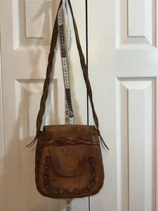 Vintage Western Style Leather Tooled Bag Southwestern  - Picture 1 of 9