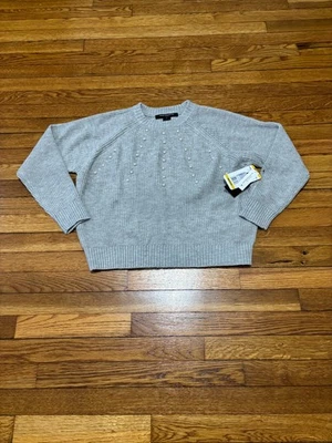 French Connection Womens Sweater Sz Medium Gray Embellished Pearls Acrylic NWT - Image 1 of 4