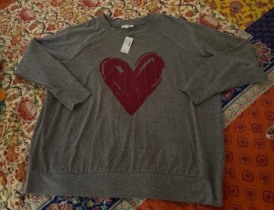 Maurices 1X Acogedora Sudadera Crew Corazón Suave Cepillada~Nueva~ Foto 1 de 4