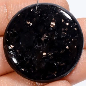 Natürlicher goldener Nuummit runder Cabochon gebohrter Edelstein 53,5 kt 30 x 30 x 4 mm A35070 - Bild 1 von 2