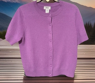 Cárdigan suéter de lujo 100 % 2 capas de cachemir de manga corta Wilt para mujer nuevo con etiquetas, talla L Foto 1 de 4