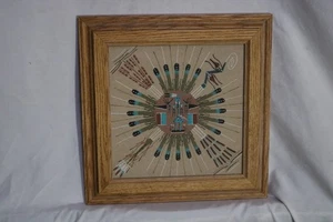 “Sun In Plants” Framed Sand Art - Signed Native American Artwork - Picture 1 of 4