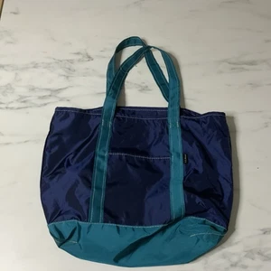 LL Bean Nylon Boat & Tote Bag Medium Sized Navy With Teal Accents - Picture 1 of 9