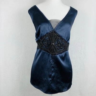 Babydoll Lane Bryant para mujer 18 Empire satinado con cuentas cintura azul marino negro cuello en V Foto 1 de 4