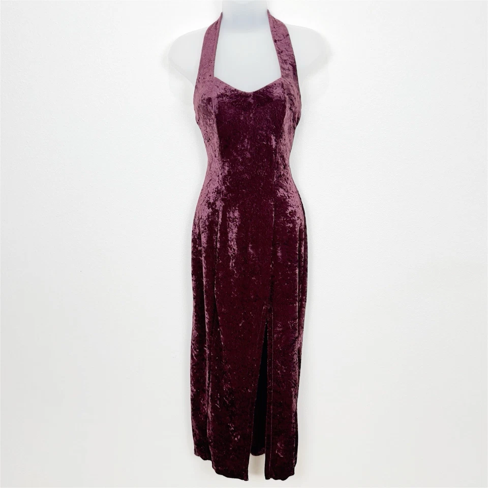 Vestido De Colección Y2K Terciopelo Aplastado Para Mujer Mediano Púrpura Halter Capricho Retro Sirena Foto 1 de 4