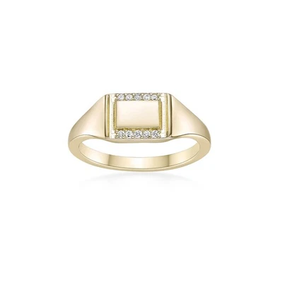 18K Yellow Gold Plated 925 Sterling Silver Box Signet Ring With 0.07 Ct. Diamond - Image 1 of 4