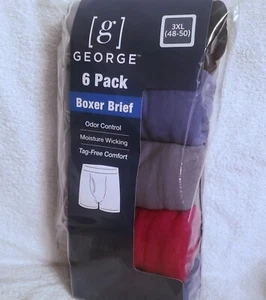 George Men's 3XL 48-50 Boxer Briefs Underwear 6-Pack Regular Leg Odor Control - Picture 1 of 4