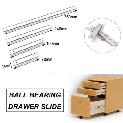 1pair 16mm Ball Bearing Drawer Runners Slides Full Extension 70-300mm 2 sections - Image 1 of 4