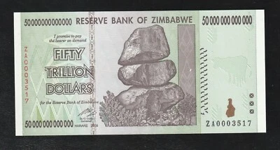 🇿🇼 ZIMBABWE , 2008 ,* REPLACEMENT * $ 50 TRILLION DOLLARS  UNC *, ZA *P-90 , G - Image 1 of 2