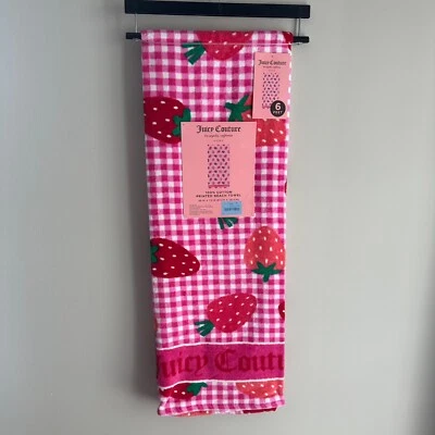 NWT Juicy Couture 36x72 inch Cotton Beach Towel Bows Cherry Strawberry Cute - Image 1 of 2