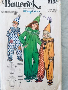 Butterick Sewing Pattern 5105 Childs CLOWN PIERROT JESTER Costume | Size 10 - Picture 1 of 3