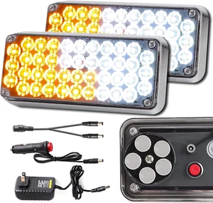 Upgraded 2Pcs Magnetic Flashing Hazard Amber White Strobe Lights for Trucks Vehi - Picture 1 of 5