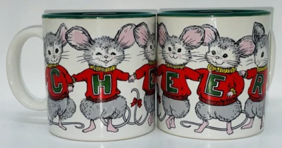 Potpourri пресс 5 мышей CHEER праздник пара из 2 керамических кружек/чашек сделано в Японии - Изображение 1 из 4