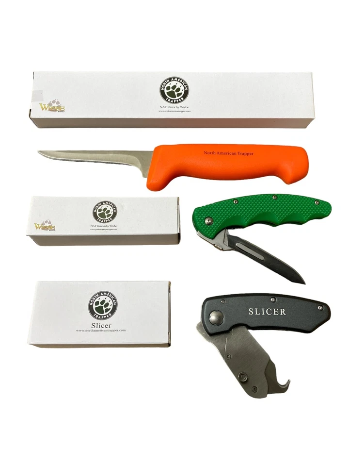 3 HÄUTERMESSER KONVOLUT ~ austauschbar, Darmhaken & feststehend ~ North American Trapper - Bild 1 von 4