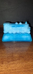 Vintage Blue Milk Glass Train Engine and Stand - Picture 1 of 6