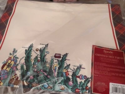 Spode Christmas Tree Tartan Set/4 Fabric Placemats 13x19 Easy Care New Avanti - Image 1 of 4