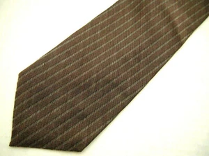 DKNY Donna Karan Mens Necktie Tie Brown Gray Striped Vertical Silk 57" Career - Picture 1 of 5