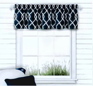 Coastal Life 60" x 16" Rope Diamond Window Valance Blue Nautical Sailing Marine - Picture 1 of 5