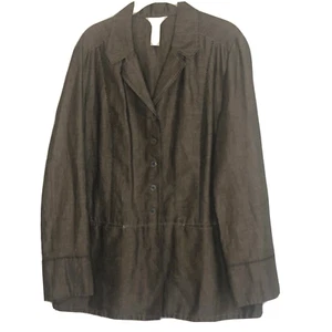 J Jill Womens Blazer Linen Blend Large Shale Brown Sheen Exposed Stitching - Picture 1 of 5