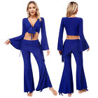Women's Crop Top With Pants Rumba Dance Outfit Front Knot Ballroom Activewear
