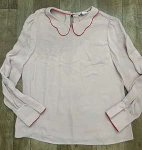 Boden Mujer Rubor Rosa Manga Larga Top Vieira Cuello Pipeado UK16 - Imagen 1 de 7