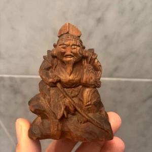 Antique Edo Period Hand-Carved Wooden Ebisu Statue – Fortune & Prosperity Symbol - Picture 1 of 10