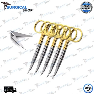 NEW GERMAN TC Iris Scissors 4.5" Curved Surgical Dental Surgery Instruments 5Pcs - Image 1 of 3