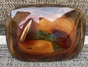 Vintage Handmade Wooden Belt Buckle Bullet? Colored Detail Glossy Resin Finish - Picture 1 of 7