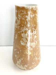 Vintage Crystalline Iridescent Gold Vase Golden Pottery Bud Vase 8” Tapered MCM - Picture 1 of 15