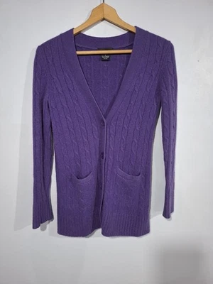 Sutton Cashmere 100% Cashmere Violet Purple V Neck Cable Knit Pocket Cardigan M - Image 1 of 4