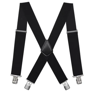 Mens Suspenders X-Back Wide Adjustable Solid Straight Heavy Duty Clip Suspend... - Picture 1 of 5