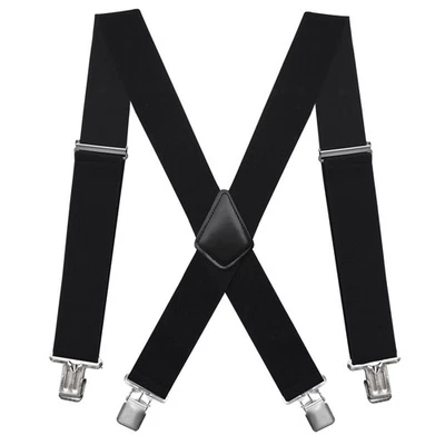 Mens Suspenders X-Back Wide Adjustable Solid Straight Heavy Duty Clip Suspend... - Image 1 of 4
