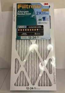 4 Pack 3M Filtrete Allergen Reduction 1200 D (12 x 24 x 1) Air Filters NEW - Picture 1 of 4