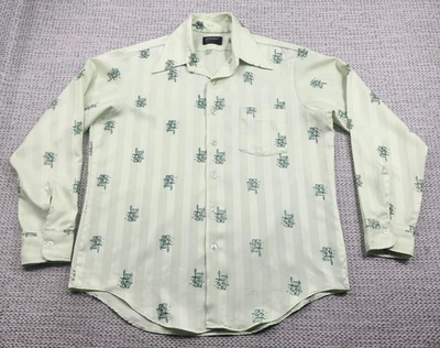 VINTAGE JCPenney Ultressa Shirt Mens 16 34 Green Polyester Print 70s Disco - Image 1 of 4