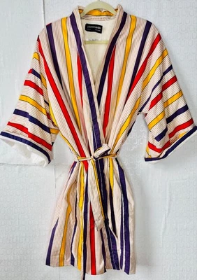 DE COLECCIÓN PIERRE CARDAN BLANCO AMARILLO NARANJA RAYAS TOALLA FELPA FORRADA CASA ABRIGO BATA*M Foto 1 de 4