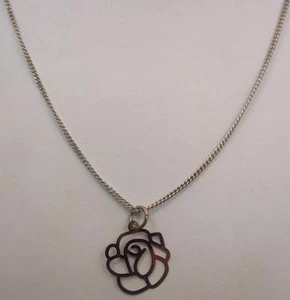Sterling Silver Die Cut Rose flower Pendant Necklace chain 925 PC Jewelry - Picture 1 of 11