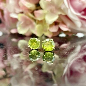 7mm Round Peridot Solitaire Stud Earrings 14k Yellow Gold - Picture 1 of 4