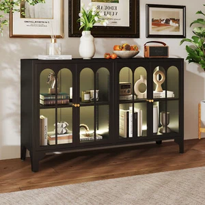Steel Sideboard Buffet Cabinet Coffee Bar Kitchen Storage Cabinet w/ RGB Light - Picture 1 of 18