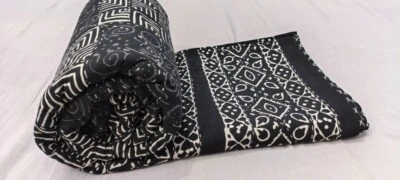 Colcha manta edredón Kantha de algodón talla Queen negra bloque de mano indio Foto 1 de 4