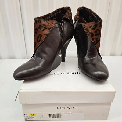 Nine West Women's Nwzelman Brown Leather, Fur & Leopard Print Ankle Boots Size 1 - Image 1 of 4